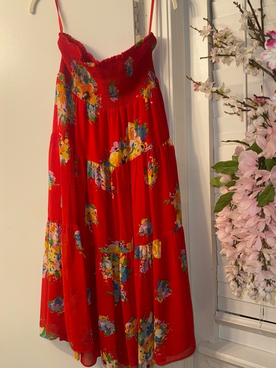 Ralph Lauren Dresses & Skirts - Ralph Lauren Red Floral Tiered Maxi Skirt with Smocked Waistband